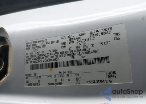 2016 Ford F-150 Xl из США, поврежденный, VIN 1FTEX1CF2GKD81520